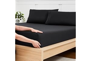 SWEET HOME COLLECTION King Size Fitted Sheet Only with Full Elastic & Built in Corner Sheet Straps to Prevent Shifting - Soft & Breathable Brushed Microfiber Bottom Sheet, King, Black