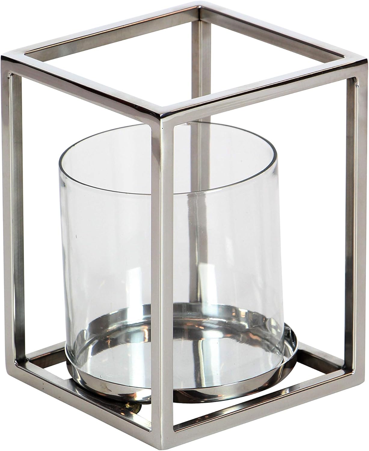 Deco 79 90932 Stainless Steel and Glass Hurricane Candle Holder, 8" x 6", Clear/Silver: Home & Kitchen