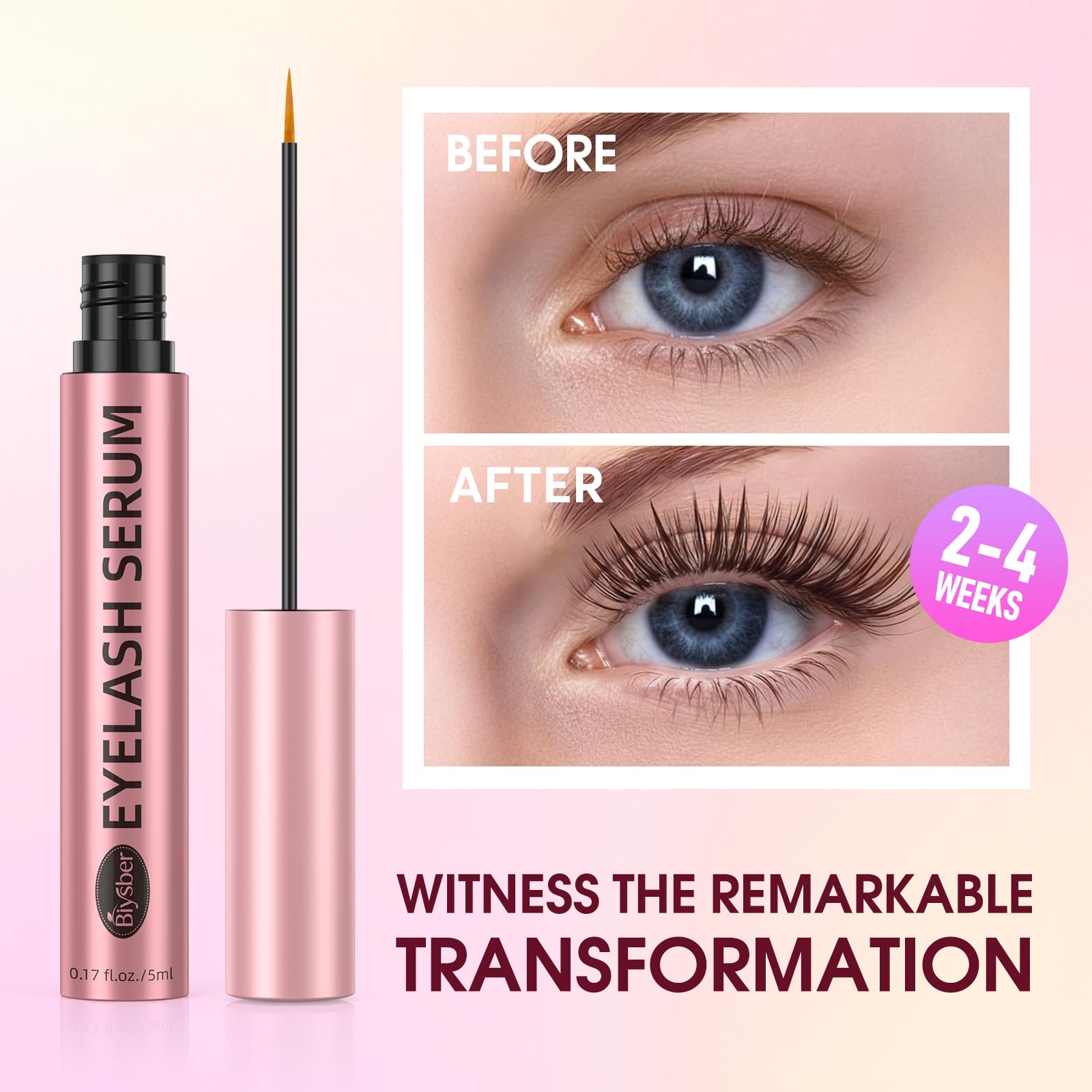 Biysber Lash Serum for Eyelash Growth: Premium Eyelash Growth Serum with Advanced Formula to Boost Longer Fuller and Thicker Lashes and Eyebrows - Gentle & Vegan for Sensitive Eyes (5 mL)