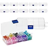 Juvale 12-Pack Mini Tackle Box Organizer - Clear Plastic, 5 x 2.6 x 0.8 In - Customizable Dividers for Screw & Bead Storage - Craft & Earring Storage Containers