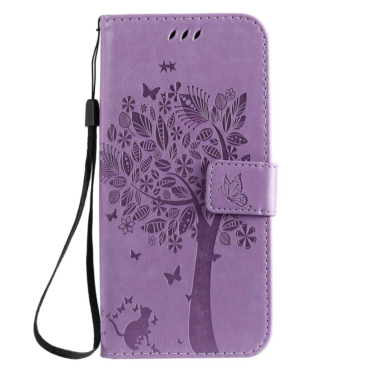 Reevermap Google Pixel 8A Case Wallet for Google Pixel 8A Flip Shockproof PU Leather Silicone Bumper Case with Embossed Tree Magnetic Clasp Kickstand Card Holder, Light Purple