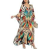 ELSCIRW Women's V-Neck Kaftan - Plus Size Moo Moo Dresses, Casual Mumu Beach Cover Up for Tropical Vacation