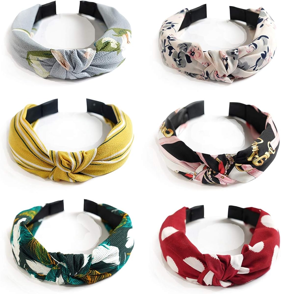 Headbands For Women 6 Pack Vintage Headband Elastic Printed Head Wrap Hairband Twisted with