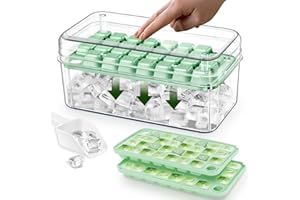 longzon Mini Ice Cube Tray with Lid and Bin, 60 pcs Ice Cube Trays for Freezer, Ice Cube Mold, Ice Molds Spill-Resistant Removable Lid & Ice Scoop, Ice Cube Tray Mold for Whiskey Cocktail, Tea, Coffee