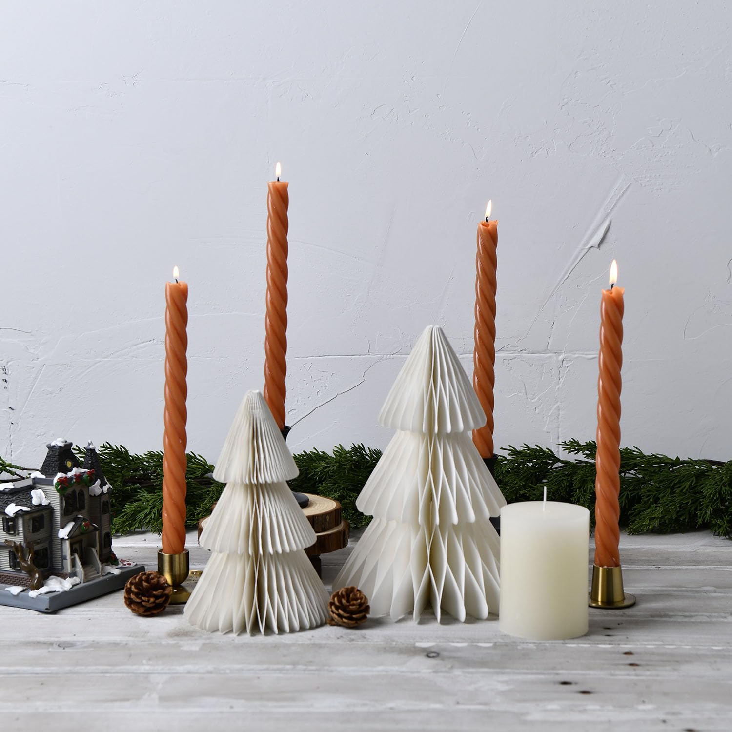 Photo 1 of 10 Inch Spiral Burnt Orange Taper Candles, 4 Pack Unscented Dripless Long Burning Time Gloosy Fall Candlesticks for Dinner Party, Wedding Shower and Home Decoration (Squash)