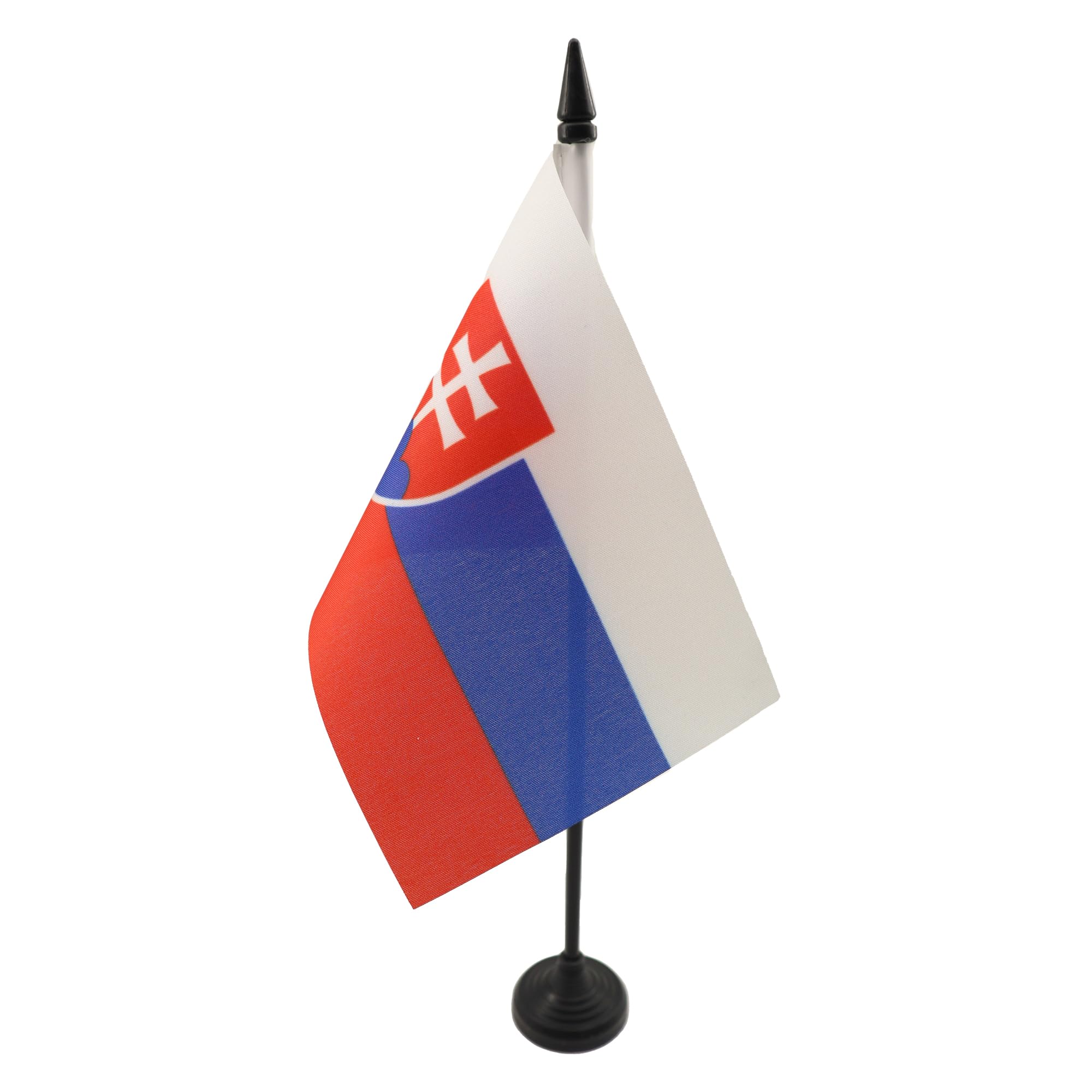AZ FLAG - Slovakia Table Flag 4'' x 6'' - Slovak Office Mini Banner 100% Polyester 15 x 10 cm - Mini Desk Flag with 10'' Pole and Black Plastic Base