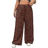 Floerns Women's Plus Size Zebra Wide Leg Pants High Waist Drawstring Casual Trousers