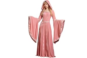 OPLXUO Women's Medieval Hooded Dresses Renaissance Velvet Robe Vintage Court Style Costume Long Sleeve Ball Queen Gown