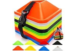 Tlence 48 Pack Triangle Soccer Cones, Flexible Agility Cones with Carry Bag and Strap, Sports Drill Cones for Training, Plastic Traffic Marker Cones for Football Basketball Coaching, 8 Colors