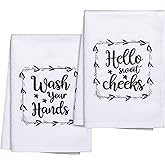 Tatuo 2 Pieces Funny Hand Towels with Sayings Wash Your Hands Bathroom Rustic Cute Dish Kitchen Towels for Home Decorative Farmhouse Bath Sign, 16 x 24 Inch