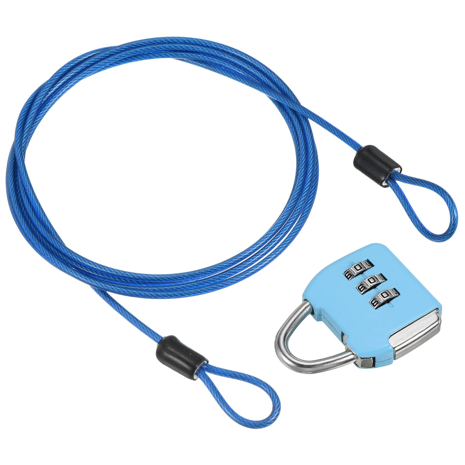 PATIKIL Security Steel Cable with 3 Digit Combination Lock, Travel Padlock 5Ft Coated Safety Wire Rope Double Loop for Luggage Suitcase Blue — image 1