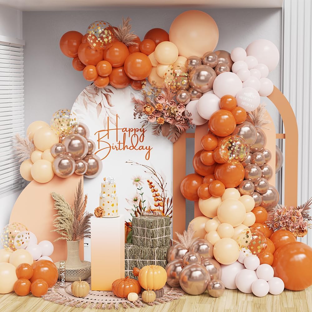 Photo 1 of 156Pcs Fall Autumn Balloons Garland Arch Kit, Burnt Orange Champagne Gold Blush Dusty White Latex Balloons for Thanksgiving Boho Birthday Little Pumpkin Baby Shower Party Decorations (Boho)