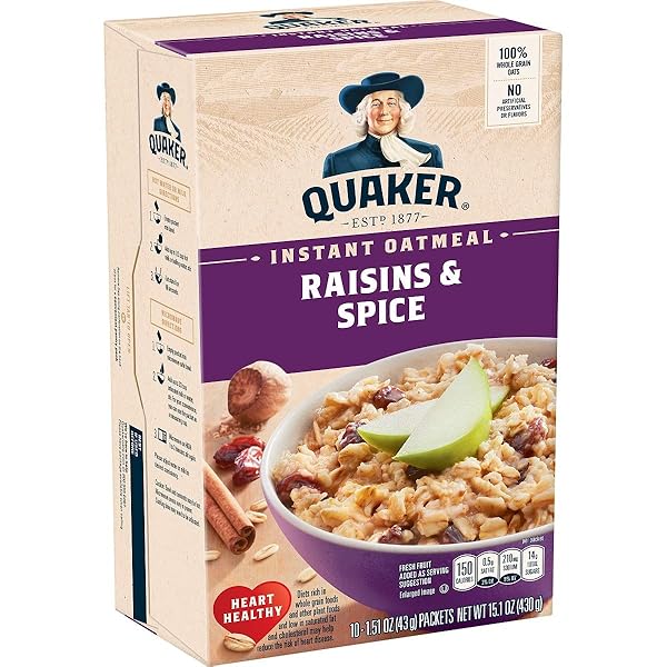 QUAKER, INSTANT OATMEAL, RAISINS & SPICE, 10 CT