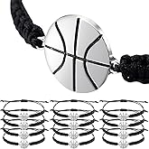 Hicarer 12 Pieces Basketball Bracelet Gifts Bulk Black Basketball Bracelet Gifts for Men Women Player Sport Team Adjustable Woven Jewelry
