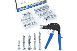 Glarks Heavy Duty Gun Wall Anchor Metal Setting Tool with Molly Bolt Hollow Drive Wall Anchor Screws Assortment Kit for Cavity Anchor Plasterboard Fixing