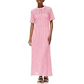 PRETTYGARDEN Womens Eyelet Crochet Maxi 2 Piece Dress Sets | Knit Mesh Layered Two-Piece Dress, Short Sleeve Crew Neck Cover Up With Slip, Summer Resort Vacation Beach Hollow Out Dresses