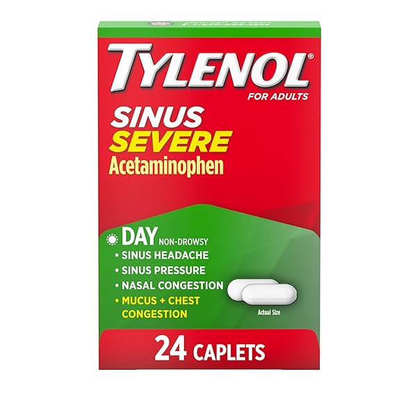 TYLENOL SINUS + HEADACHE DAYTIME NON-DROWSY RELIEF CAPLETS, ACETAMINOPHEN 325MG, NASAL DECONGESTANT FOR SINUS PRESSURE, HEADACHE & NASAL CONGESTION RELIEF, 24 CT