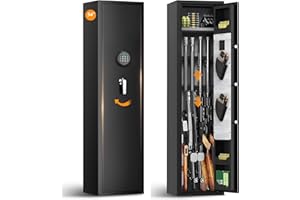 LNOAUYS 5-6 Gun Safe Biometric Fingerprint Gun Safes for Rifles and Pistols, Large Rifle Safes with Adjustable Gun Racks, and Quick Access Gun Cabinets for Shotguns (No Assembly Required)