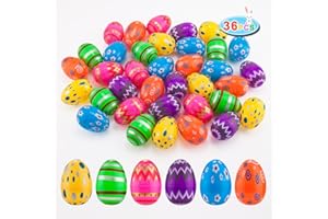 JIALWEN Plastic Easter Eggs 36PCS Printed Fillable Eggs Bright Colorful for Easter Theme Party Easter Basket Stuffers Fillers Surprise Eggs Easter Hunt Favors