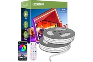 Novostella Smart Outdoor Rope Light, 105ft (52.5x2) Music Sync RGB LED Strip Lights, App Control and RF Remote Color Changing Dimmable Tape Exterior Lighting Kit, for Garden Decorative Party, 24V IP65