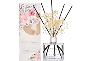 M&SENSE Reed Diffuser Set with 7 Sticks | 7.0oz Fresh Marine & Jasmine Scent, Home Fragrance Diffuser for Housewarming Diffuser Room Fresheners for Bathroom Long Lasting with Baby's Breath Flower