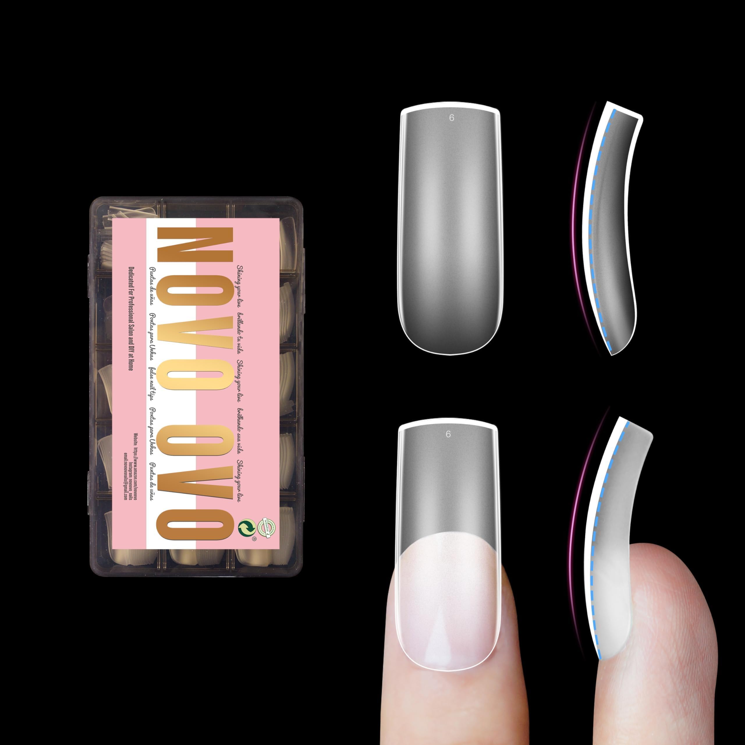 Photo 1 of NOVO OVO Halloween Medium Slightly Curved Nail Tips Press on Full Cover, Thick Square Eagle Claw Hawk Curve Gel x Acrylic Fake Nails Extension kit, Clear Pre-etched French False Nail x 15 Sizes 240pcs