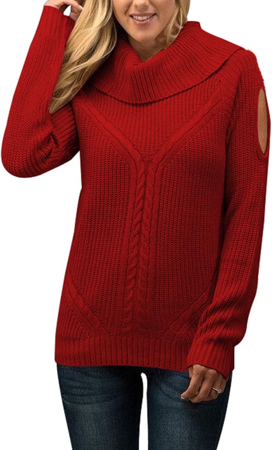Sovoyontee Women Irish Artificial Wool Blending Turtleneck Knit Pullover Sweaters