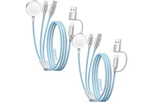 XIWACHREGE 2 Pack Travel Essentials for Apple Watch Charger, 3 in 2 USB C Cable for Type C/L-Port Devices, Multi Charging Cable Cord, Magnetic iWatch Charger for Ultra/SE/10-1&iPhone 17-12-4FT Blue