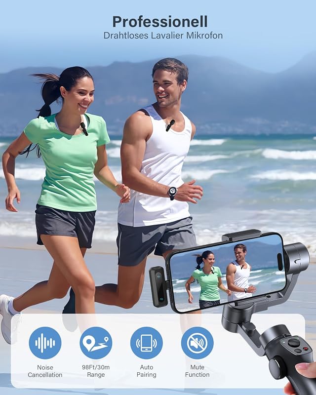 Kabelloses Lavalier-Mikrofon für iPhone, iPad, Android-Handy, 2er-Pack Mini-Mikrofon mit Rauschunterdrückung, Auto-Pairing und Stummschaltung und Reverb für Vlogging, Videoaufnahmen, TikTok, YouTube