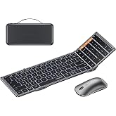 ProtoArc XKM01 Pro Backlit Foldable Keyboard and Mouse, Full Size, Gray | 105 Keys, 0.65 in Keycaps,3 Brightness Levels, Multi-device Switching, USB-C Charging, for Travel Business Night Typing