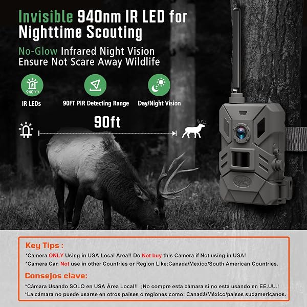 OUTDOOR EXPERT 4G CELLULAR TRAIL CAMERA,36MP HUNTING CAMERA WITH NO GLOW 940NM IR LED NIGHT VISION,HD VIDEO IP66 WATERPROOF GAME CAM,90FT FLASH RANGE WILDLIFE MONITOR
