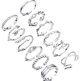 Honsny 12PCS Silver Plated Rings Adjustable Open Rings for Women Cute Gold Plated Stackable Thumb Rings Joint Chain Midi FingerArrow Knot Wave Band Rings Set