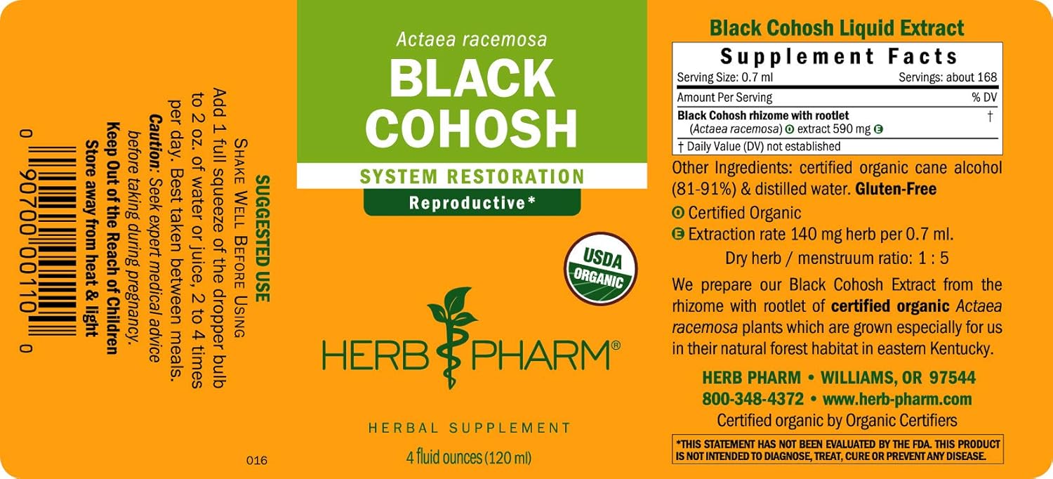 Herb Pharm Certified Organic Black Cohosh Liquid Extract for Female Reproductive System Support - 4 Ounce: Health & Personal Care