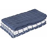 Ritz Premium 100% Cotton Terry Check Kitchen Dish Towels - Highly Absorbent, Super Soft, Long-Lasting, 25"x15", 3-Pack, Federal Blue