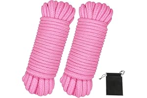 picoggo Soft Cotton Rope, 32 feet / 10m Rope, 8mm Thick, Soft Rope, Long Rope, Soft Tying Rope (Pink+Pink)