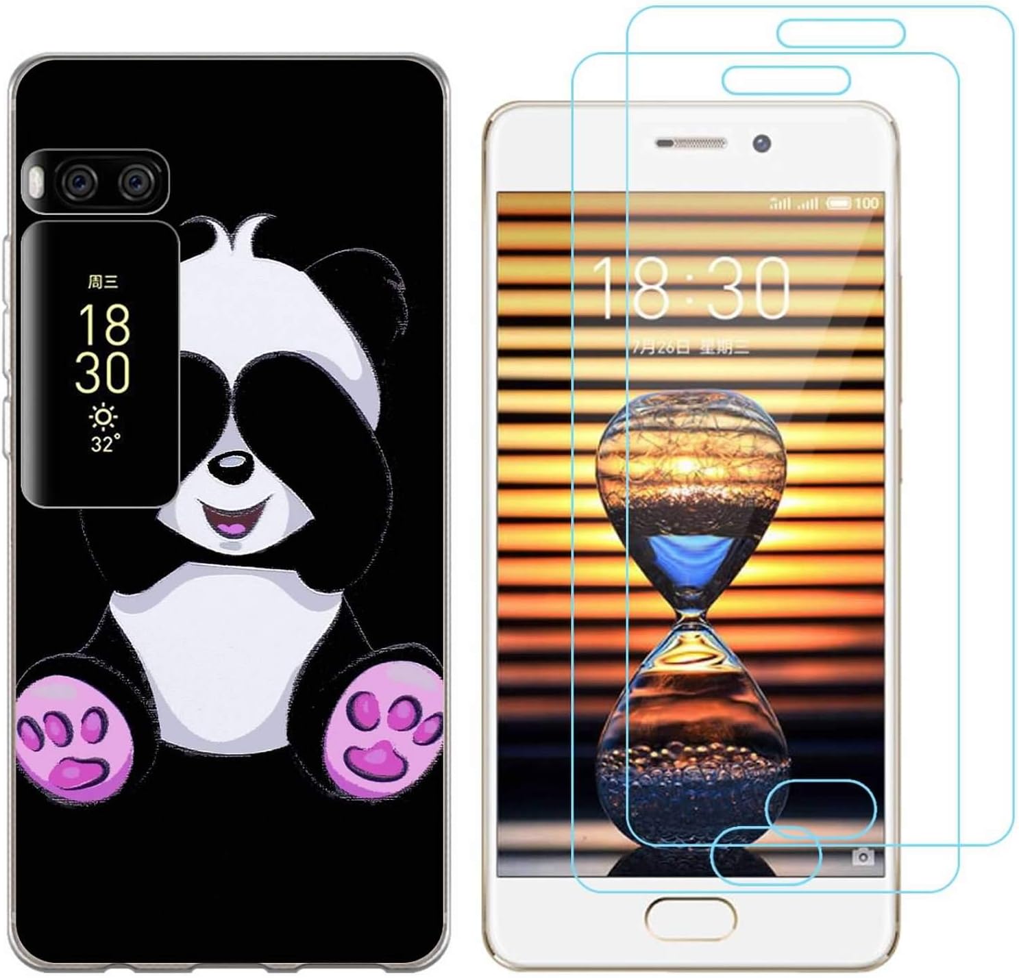 crisant Meizu Pro 7 Case Shy panda Premium Soft Silicone Gel TPU Protective Back Cover for Meizu Pro 7 (5,2 Inch) With Two Tempered Glass Screen Protector