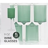 PLASTICPRO 10 Pack Plastic Wine Goblets 9 oz Two Tone Elegant Disposable Wine Glasses with Stem Reusable Hard Plastic Drinking Glasses for Parties Weddings, Green and Clear