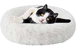 Aurako Cat Bed Dog Bed Round Cushion Pet Bed Mat Ultra Soft Plush Donut Sofa Comfortable Pillow Machine Washable Pet Cuddle Beds for Kitten Small Medium Large Dogs Cats 20" Milky White