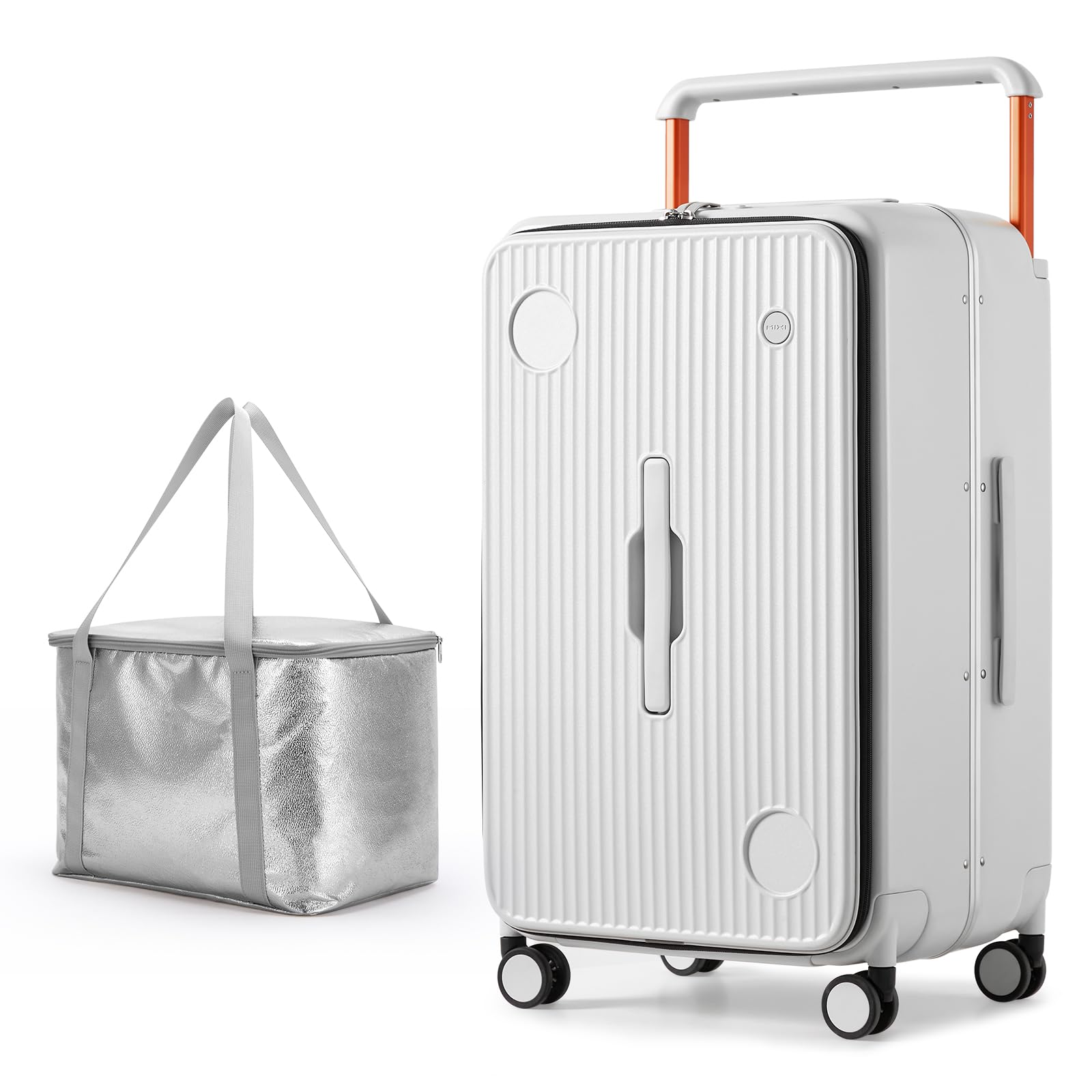 Multifunctional 26 Inch Checked Luggage Large Suitcases with Spinner Wheels Wide Handle Smoke White,with Cooler Bag