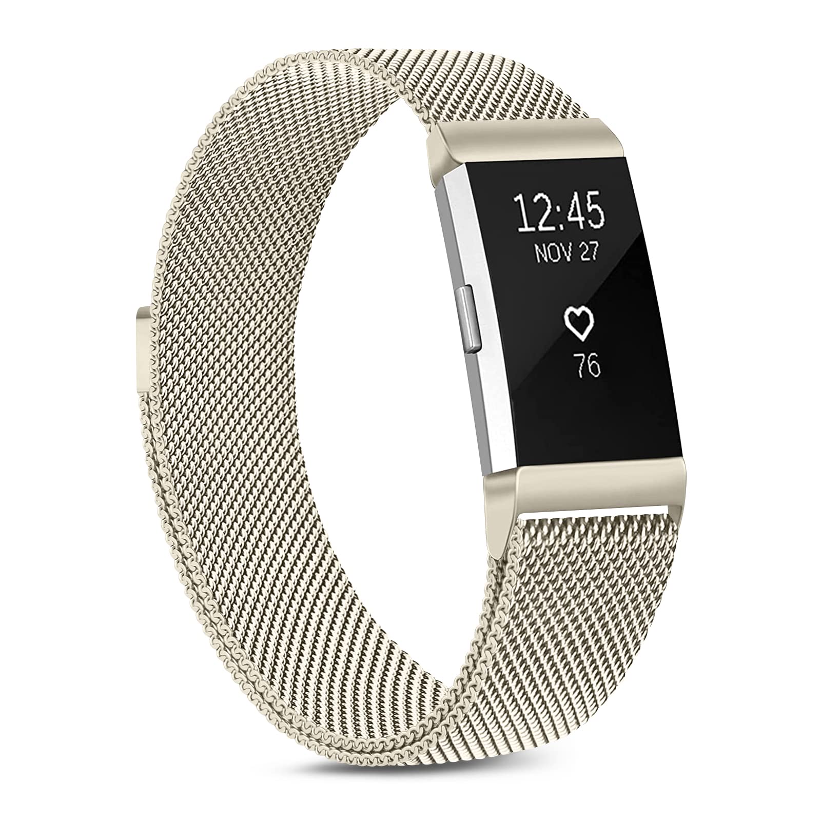 Oumida Fitbit Charge 2 Replacement Metal Strap for Women Men - Adjustable Wristband With Magnet Lock (Champagne, Large)