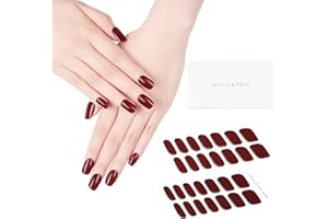 DANNI & TONI Semi Cured Gel Nail Strips Dark Red (Ruby Reverie) Gel Nail Stickers Burgundy 28 Stickers