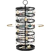 MODOWEY 6 Tier Rotating Earring Holder Organizer Display Tree with Metal Tray, Adjustable Plastic Stand with 342 Slots for Stud Hoop Hanger, Large Capacity Storage Rack for Women Space Saving, Black