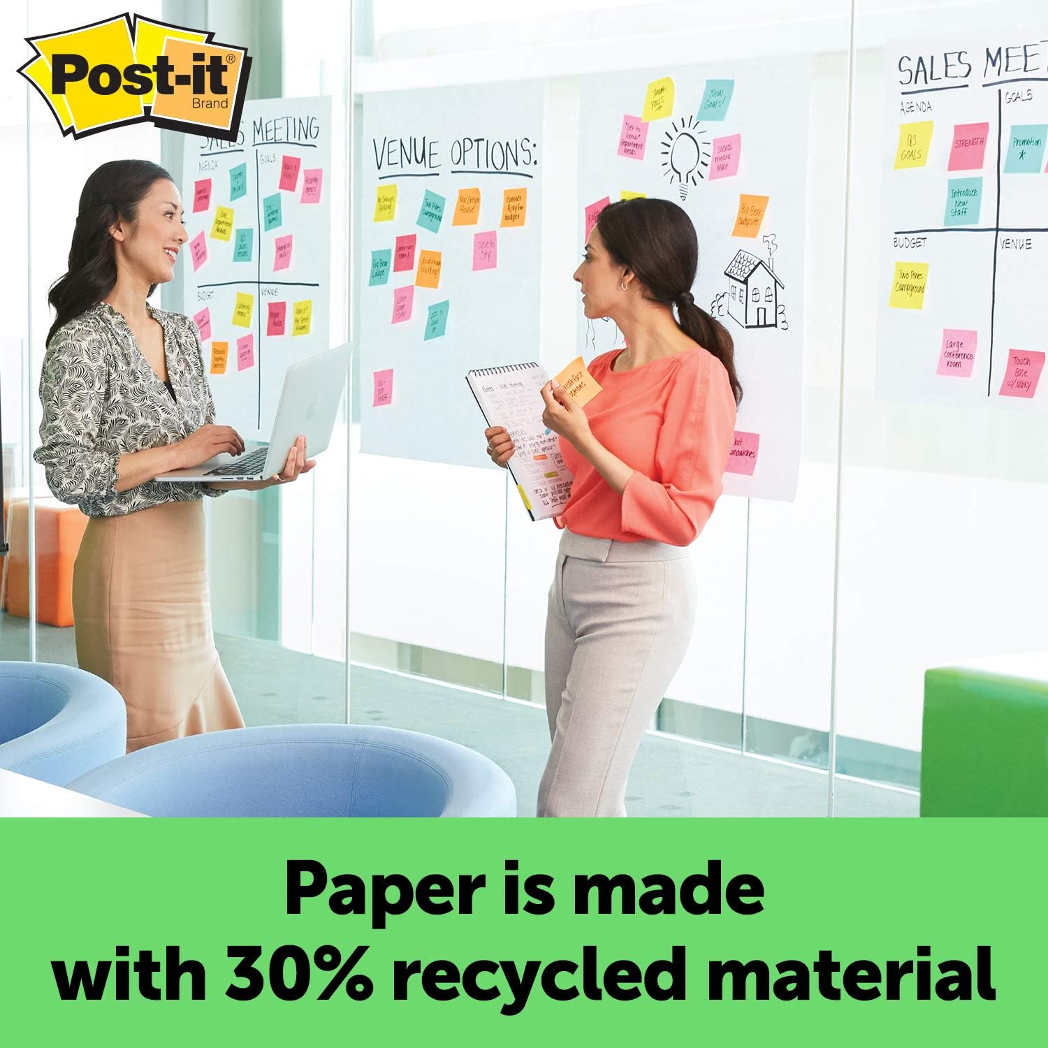 Post-it Super Sticky Easel Pad, 25 x 30 Inches, 30 Sheets/Pad, 6 Pads (559RP-VAD6), Large White Recycled Premium Self Stick Flip Chart Paper, Super Sticking Power : Combination Presentation And Display Boards : Office Products