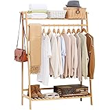 COPREE Bamboo Garment Coat Clothes Hanging Heavy Duty Rack with top Shelf and Shoe Clothing Storage Organizer Shelves