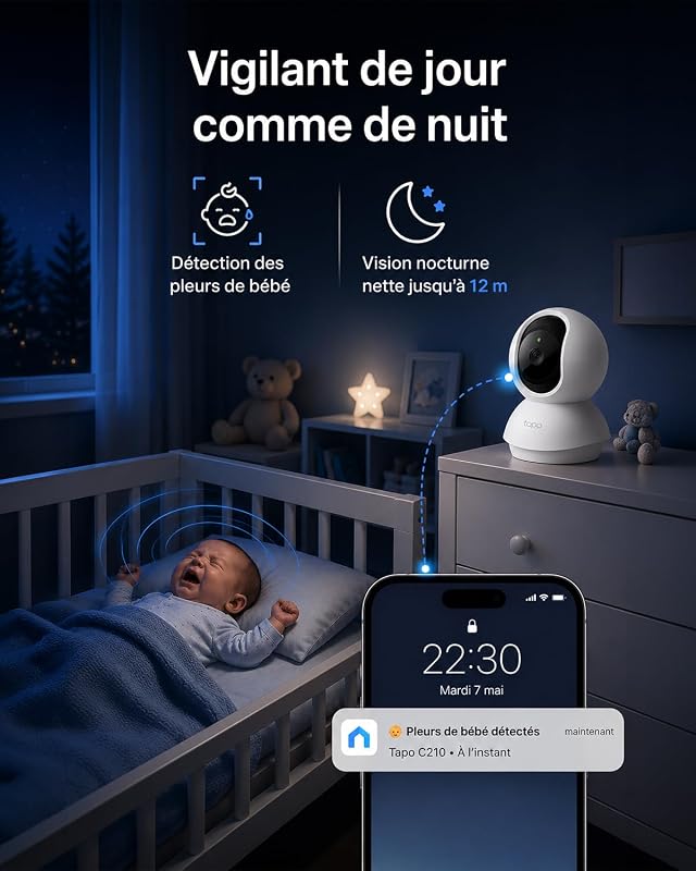 2K Camera Interieur WiFi 360° Intelligente Connectée,C210