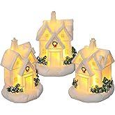 Toyvian 3 Pcs Christmas Village Houses - Winter Village with Light - Miniature Xmas Houses Decorations Desktop Ornament for Holiday Party Home Decor