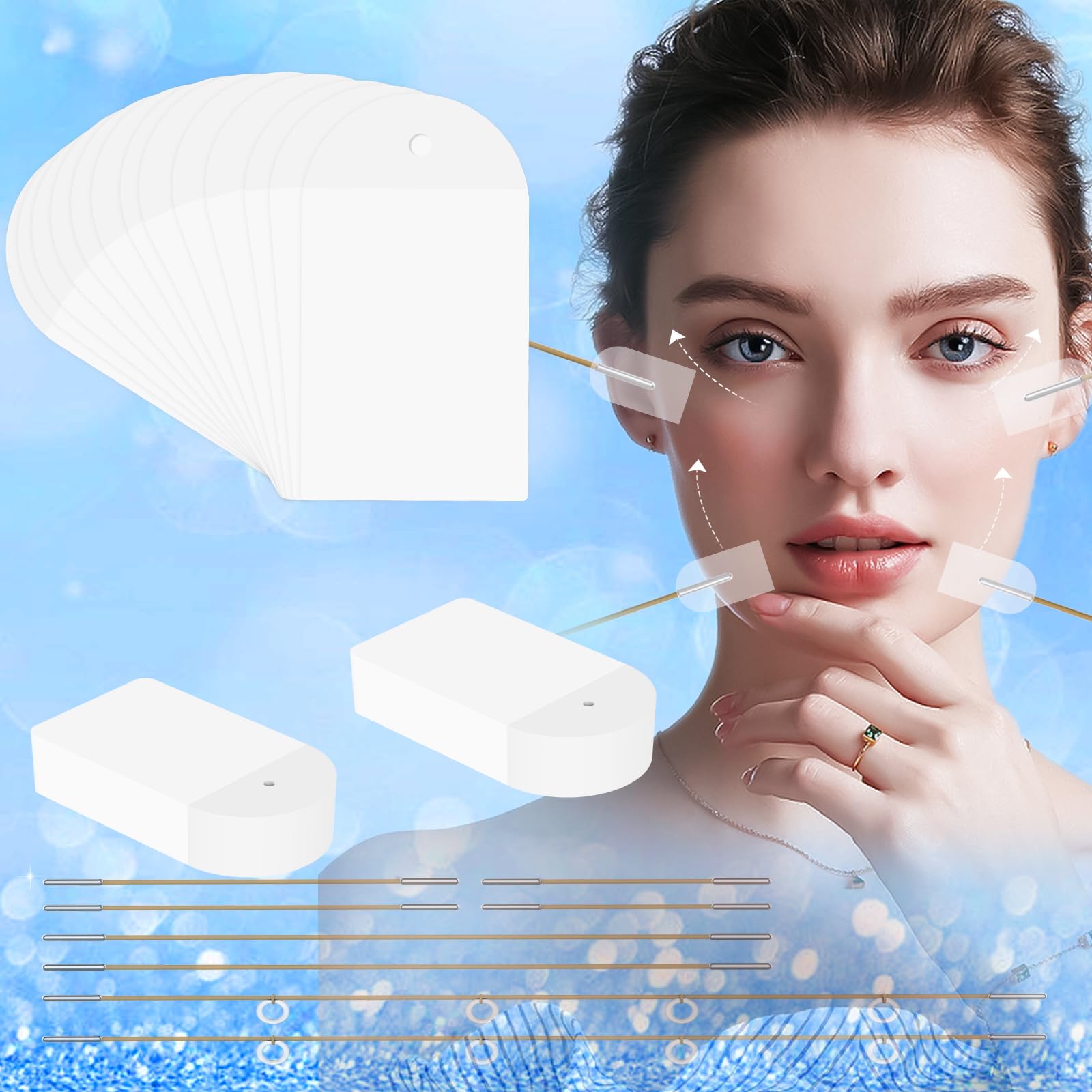 Photo 1 of Face Tape Lifting Invisible, 100Pcs Face Lift Tape with 8 String, V Facelift Tape Instant Face Lifter Tape, Neck Tape Skin Tape for Lifting Sagging Skin, Turkey Neck, Eyes, Wrinkle, Double Chin, Jowls