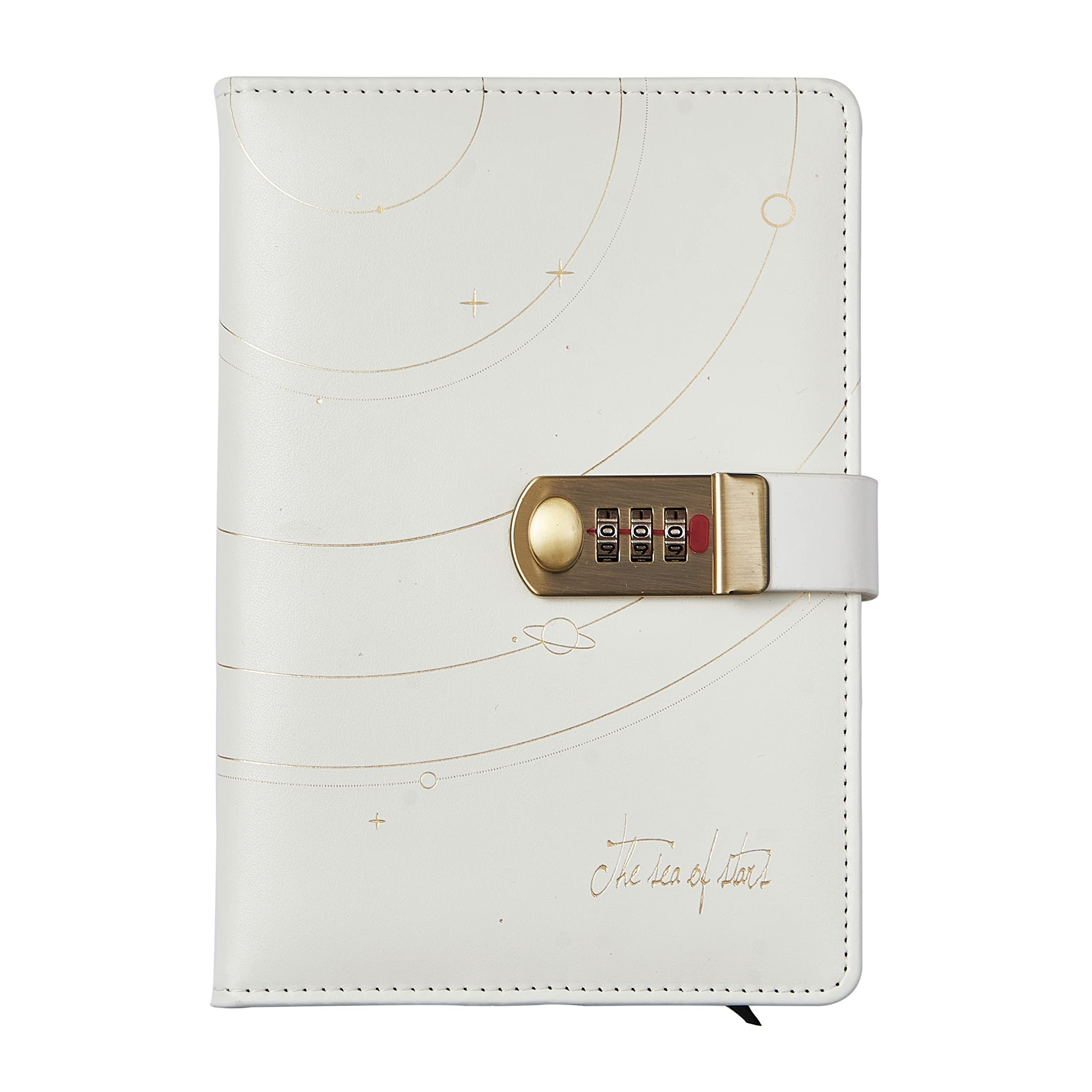 LinYesh PU Leather Binder Notebook with Lock, Stars Combination Lock Journal, A5 Personal Writing Diary, Gifts for Kids Women Men