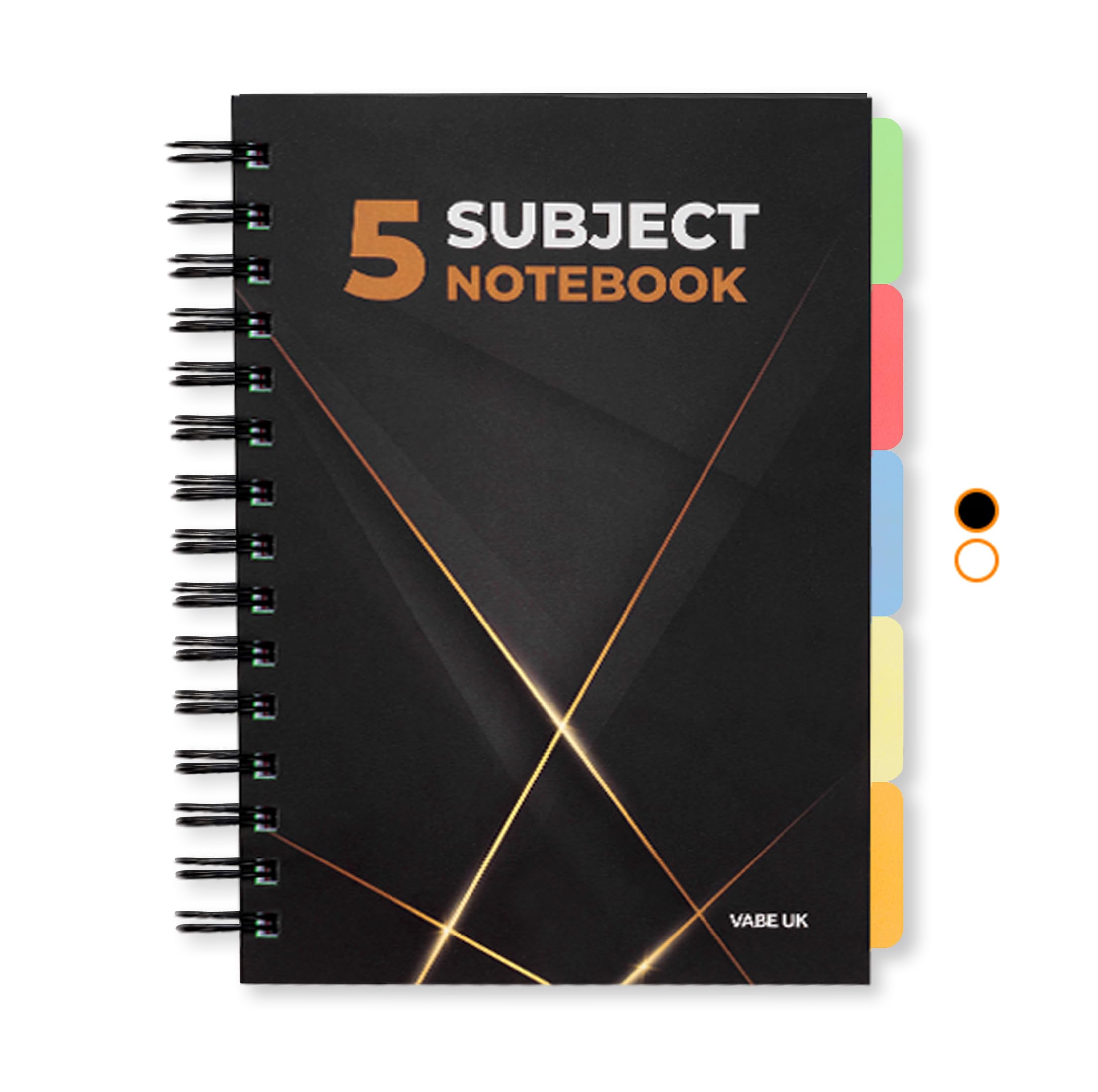 VABE UK A5 Subject Notebook/Project Book with 5 Dividers - 300 Pages lined Notebook (150 sheets) - 100gsm Paper - Thick Matte Laminated Cover - a5 note pad - a5 Subject Book (1, Black)