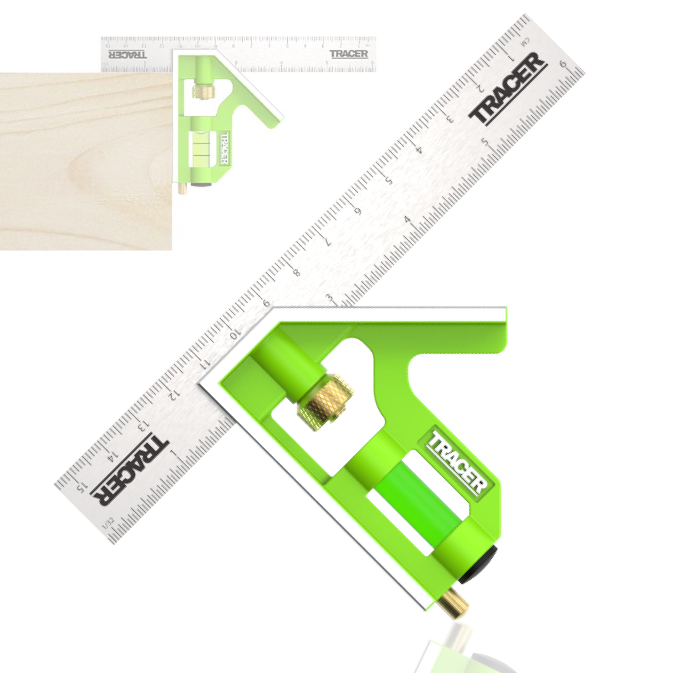 TRACER Combination Square 150mm (6 Inch). 45/90 degree Measuring Tool with built in Spirit Level and Scribe Tool. Metric & Imperial scales. Stainless Steel